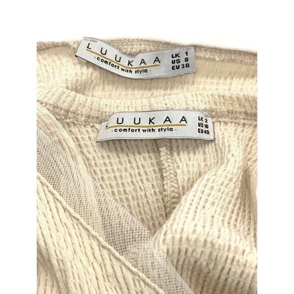 Luukaa Cream Crinkle Knit Cardigan Tank SET Lagenlook Modern Unique Size 8 / 10 - Picture 10 of 12